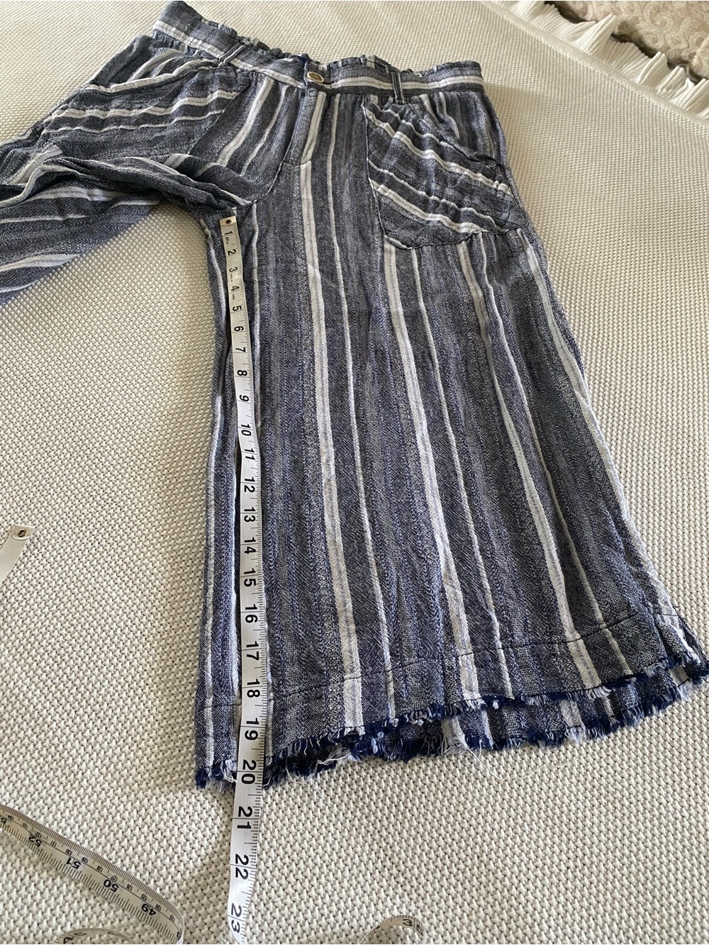 Democracy Linen Blend Striped Cropped Palazzo Pants Large - Picture 6 of 15